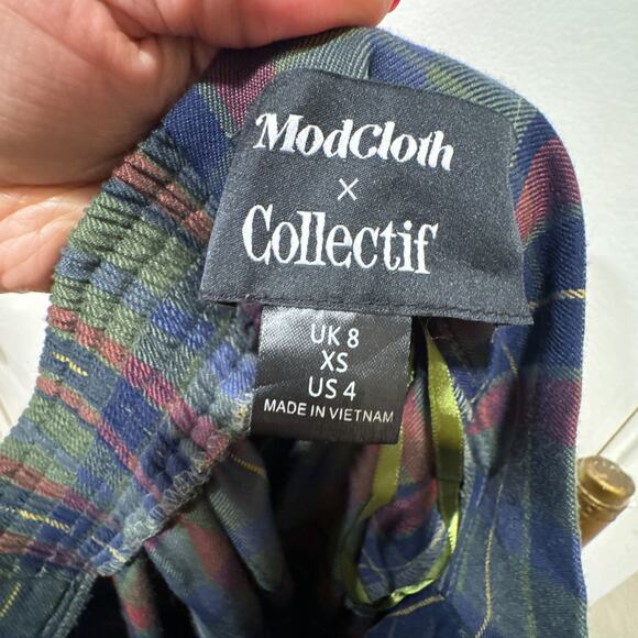 ModCloth x Collectif Plaid Midi Skirt Tartan Button Front XS 4 - Picture 4 of 8